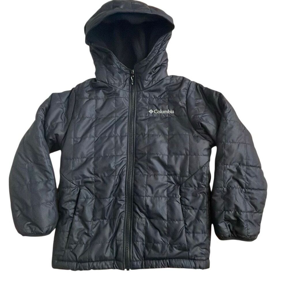 EUC Columbia Black Fleece-Lined Quilted Full Front Zip Hooded Jacket - Size XS (